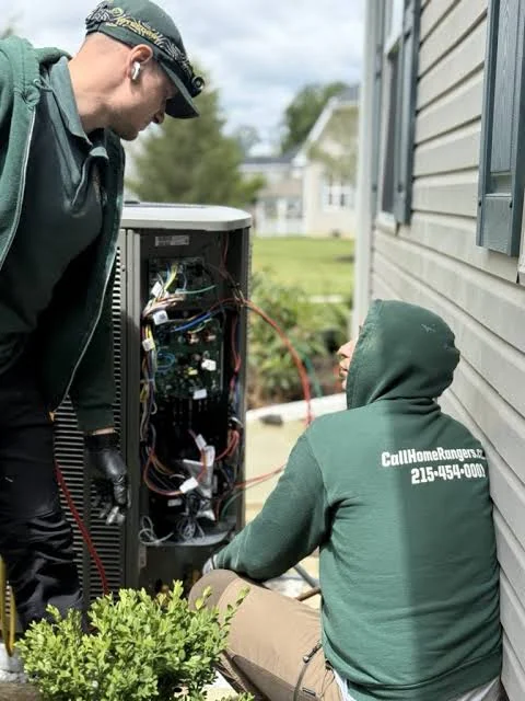 Illustrative residential condenser service with the access panel open